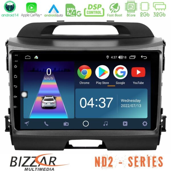 Bizzar ND2 Series 8Core Android14 2+32GB Kia Sportage Navigation Multimedia Tablet 9" Με Carplay & Android Auto