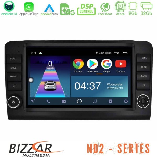 Bizzar ND2 Series 8Core Android14 2+32GB Mercedes ML/GL Class W164 2006-2011 Navigation Multimedia Tablet 9" Με Carplay & Android Auto (OEM Look)