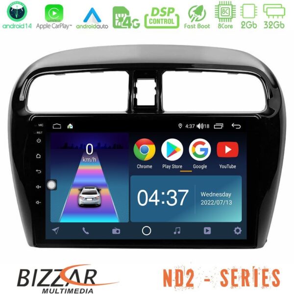 Bizzar ND2 Series 8Core Android14 2+32GB Mitsubishi Space Star 2013-2016 Navigation Multimedia Tablet 9" Με Carplay & Android Auto