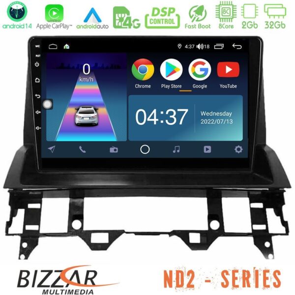 Bizzar ND2 Series 8Core Android14 2+32GB Mazda6 2002-2006 Navigation Multimedia Tablet 10" Με Carplay & Android Auto