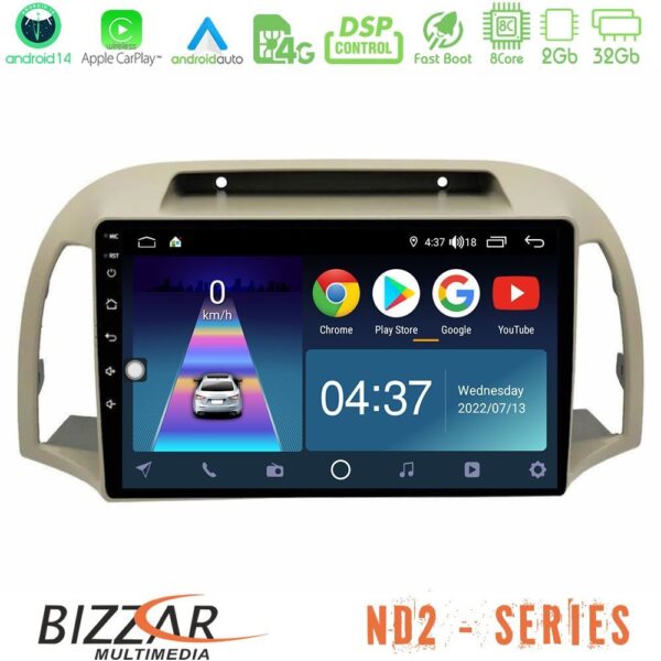 Bizzar ND2 Series 8Core Android14 2+32GB Nissan Micra K12 2002-2010 Navigation Multimedia Tablet 9" Με Carplay & Android Auto