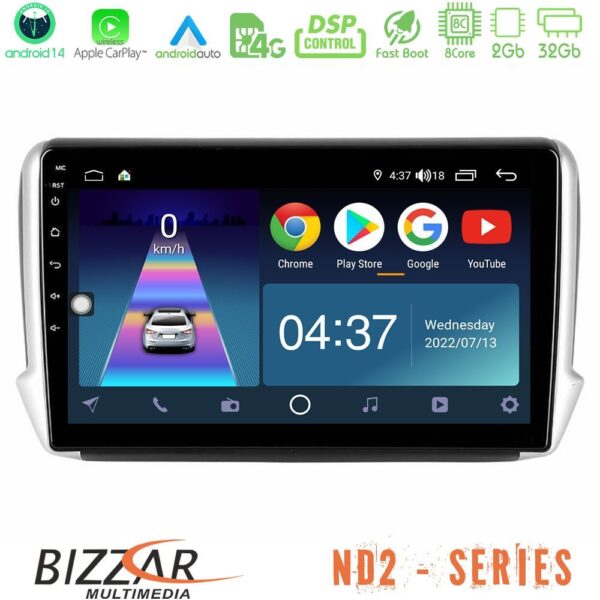 Bizzar ND2 Series 8Core Android14 2+32GB Peugeot 208/2008 Navigation Multimedia Tablet 10" Με Carplay & Android Auto