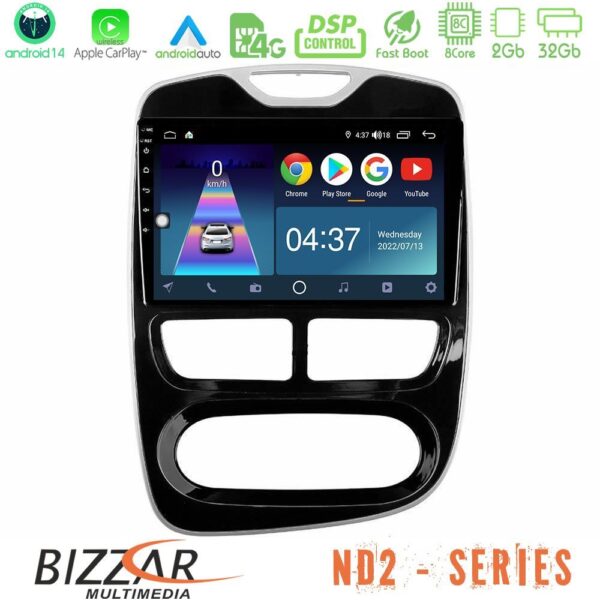 Bizzar ND2 Series 8Core Android14 2+32GB Renault Clio 2012-2016 Navigation Multimedia Tablet 10" Με Carplay & Android Auto