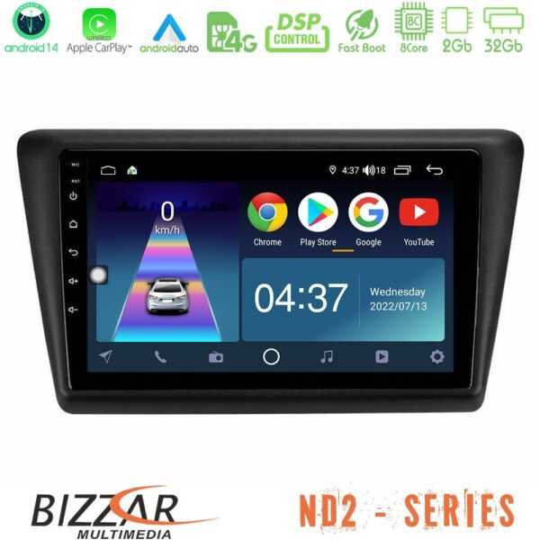 Bizzar ND2 Series 8Core Android14 2+32GB Skoda Rapid 2013-2017 Navigation Multimedia Tablet 9" Με Carplay & Android Auto
