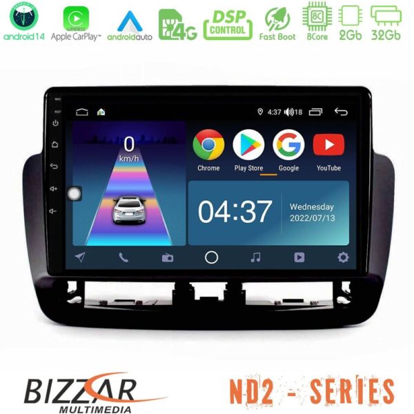 Bizzar ND2 Series 8Core Android14 2+32GB Seat Ibiza 2012-2015 Navigation Multimedia Tablet 9" Με Carplay & Android Auto (Piano Black)
