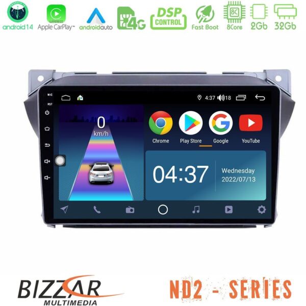Bizzar ND2 Series 8Core Android14 2+32GB Suzuki Alto & Nissan Pixo Navigation Multimedia Tablet 9″ Με Carplay & Android Auto