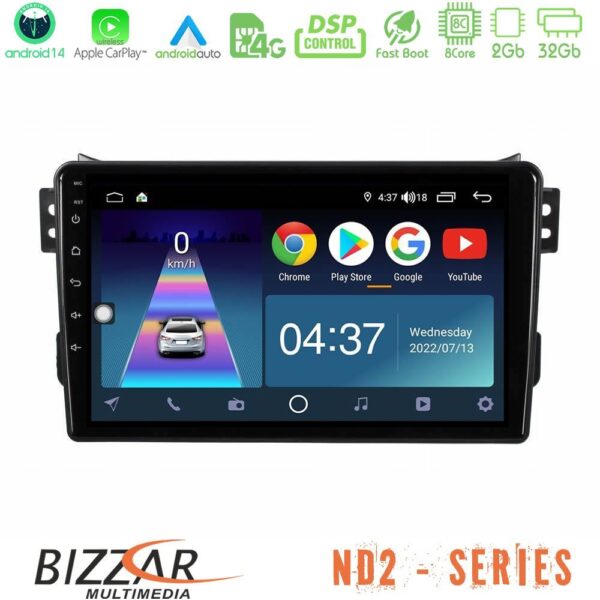 Bizzar ND2 Series 8Core Android14 2+32GB Suzuki Splash & Opel Agila 2008-2014 Navigation Multimedia Tablet 9" Με Carplay & Android Auto