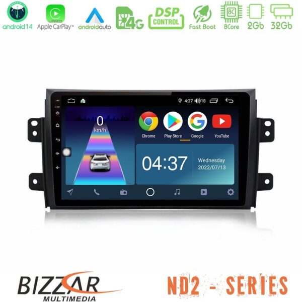 Bizzar ND2 Series 8Core Android14 2+32GB Suzuki SX4 2006-2014 Fiat Sedici 2006-2014 Navigation Multimedia Tablet 9" Με Carplay & Android Auto