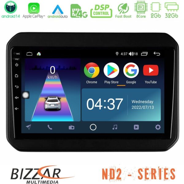 Bizzar ND2 Series 8Core Android14 2+32GB Suzuki Ignis Navigation Multimedia Tablet 9" Με Carplay & Android Auto