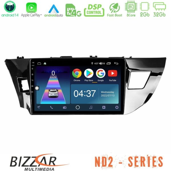 Bizzar ND2 Series 8Core Android14 2+32GB Toyota Corolla 2014-2016 Navigation Multimedia Tablet 9" Με Carplay & Android Auto