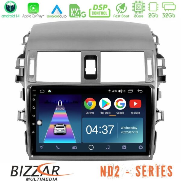 Bizzar ND2 Series 8Core Android14 2+32GB Toyota Corolla 2008-2010 Navigation Multimedia Tablet 9" Με Carplay & Android Auto