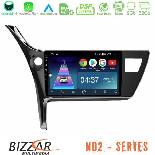 Bizzar ND2 Series 8Core Android14 2+32GB Toyota Corolla 2017-2018 Navigation Multimedia Tablet 10" Με Carplay & Android Auto