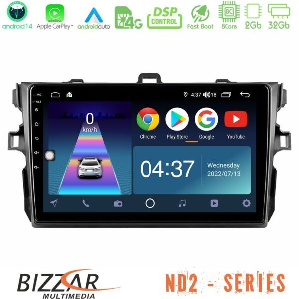Bizzar ND2 Series 8Core Android14 2+32GB Toyota Corolla 2007-2012 Navigation Multimedia Tablet 9" Με Carplay & Android Auto