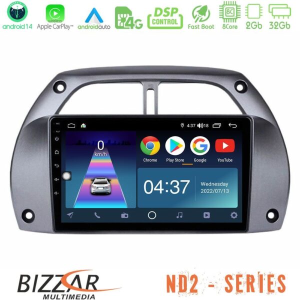 Bizzar ND2 Series 8Core Android14 2+32GB Toyota RAV4 2001 - 2006 Navigation Multimedia Tablet 9" Με Carplay & Android Auto