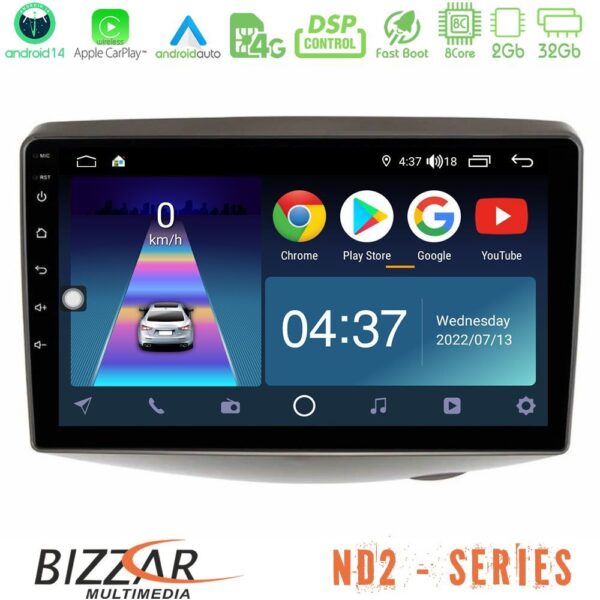 Bizzar ND2 Series 8Core Android14 2+32GB Toyota Yaris 1999 - 2006 Navigation Multimedia Tablet 9" Με Carplay & Android Auto - Image 2