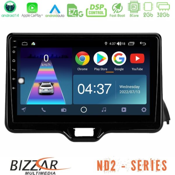 Bizzar ND2 Series 8Core Android14 2+32GB Toyota Yaris 2020-> Navigation Multimedia Tablet 10" Με Carplay & Android Auto