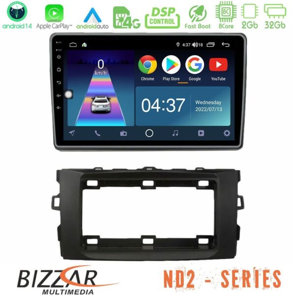 Bizzar ND2 Series 8Core Android14 2+32GB Toyota Auris 2013-2016 Navigation Multimedia Tablet 10" Με Carplay & Android Auto