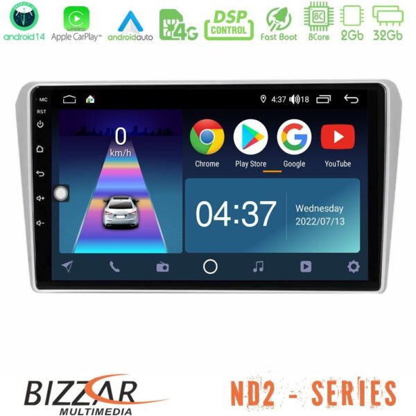 Bizzar ND2 Series 8Core Android14 2+32GB Toyota Avensis T25 02/2003–2008 Navigation Multimedia Tablet 9" Με Carplay & Android Auto