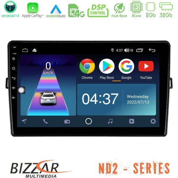 Bizzar ND2 Series 8Core Android14 2+32GB Toyota Auris Navigation Multimedia Tablet 10" Με Carplay & Android Auto