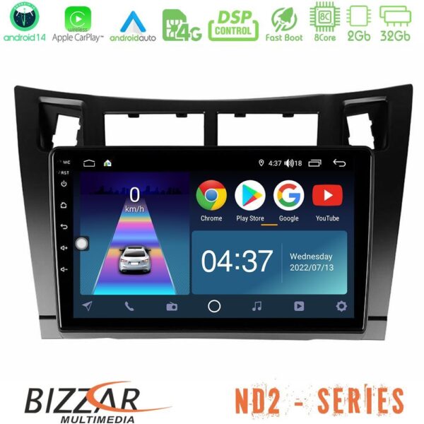 Bizzar ND2 Series 8Core Android14 2+32GB Toyota Yaris Navigation Multimedia Tablet 9" (Μαύρο Χρώμα) Με Carplay & Android Auto - Image 2