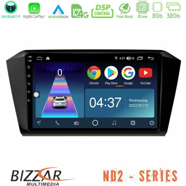 Bizzar ND2 Series 8Core Android14 2+32GB VW Passat Navigation Multimedia Tablet 10" Με Carplay & Android Auto