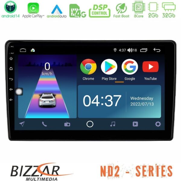 Bizzar ND2 Series 8Core Android14 2+32GB Ford Fiesta 2018-2024 Navigation Multimedia Tablet 9" Με Carplay & Android Auto