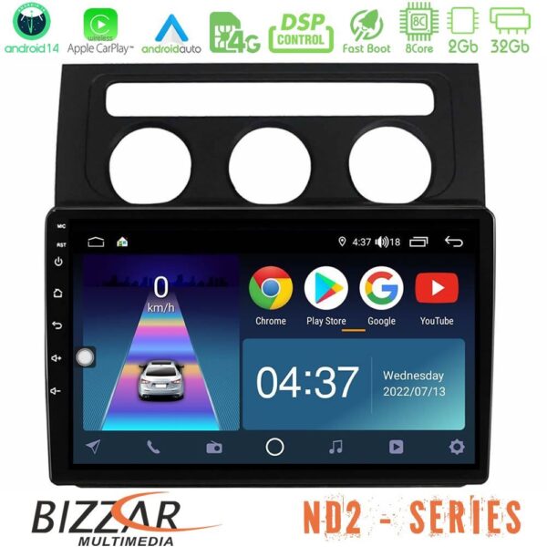 Bizzar ND2 Series 8Core Android14 2+32GB VW Touran 2003-2011 Navigation Multimedia Tablet 9" Με Carplay & Android Auto