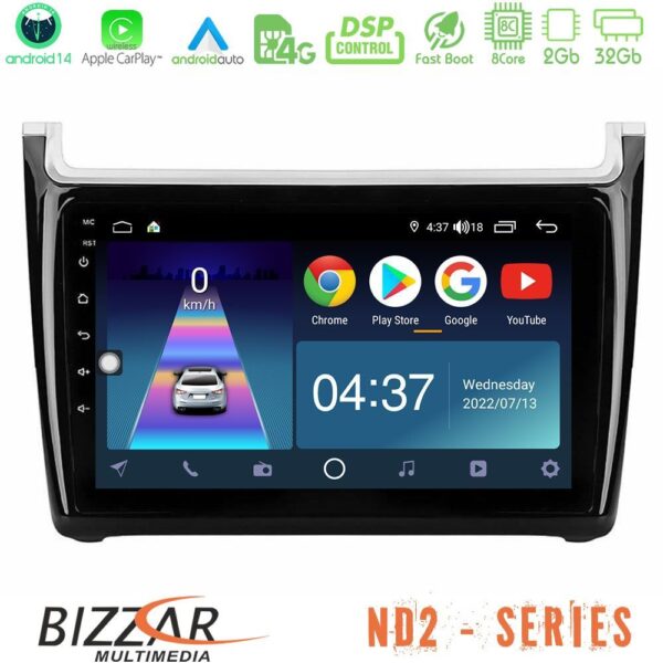 Bizzar ND2 Series 8Core Android14 2+32GB Vw Polo Navigation Multimedia Tablet 9" Με Carplay & Android Auto