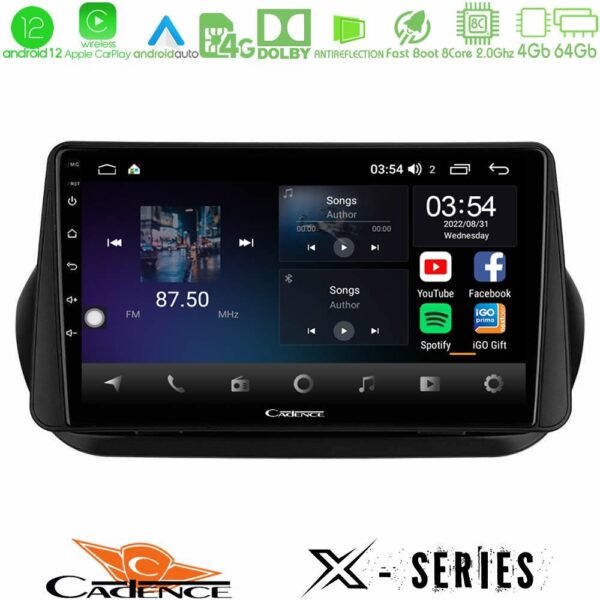 Cadence X Series Fiat Fiorino/Citroen Nemo/Peugeot Bipper 8core Android 14 4+64GB Navigation Multimedia Tablet 9"