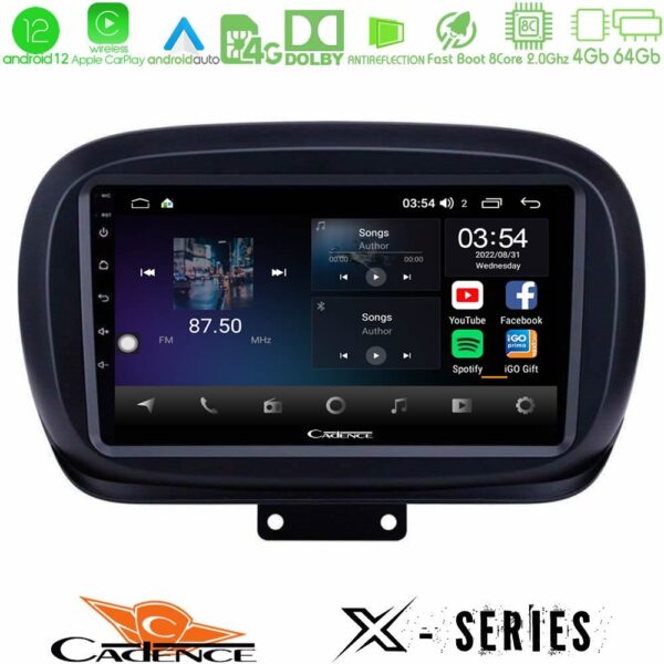 Cadence X Series Fiat 500X 8core Android 14 4+64GB Navigation Multimedia Tablet 9"
