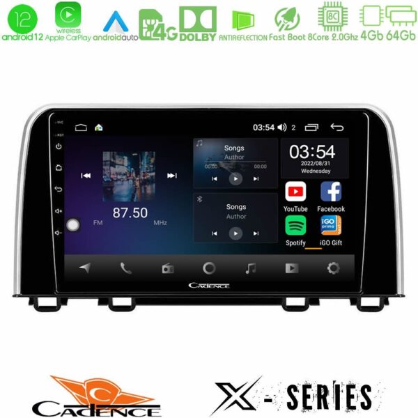 Cadence X Series Honda CR-V 2019-> 8core Android 14 4+64GB Navigation Multimedia Tablet 10"