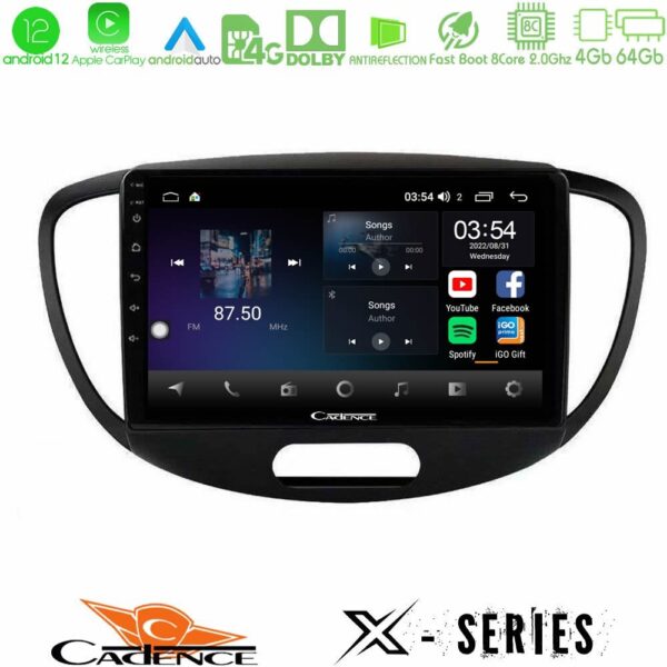 Cadence X Series Hyundai i10 2008-2014 8core Android 14 4+64GB Navigation Multimedia Tablet 9"