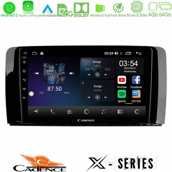 Cadence X Series Mercedes R Class 8core Android 14 4+64GB Navigation Multimedia Tablet 9"