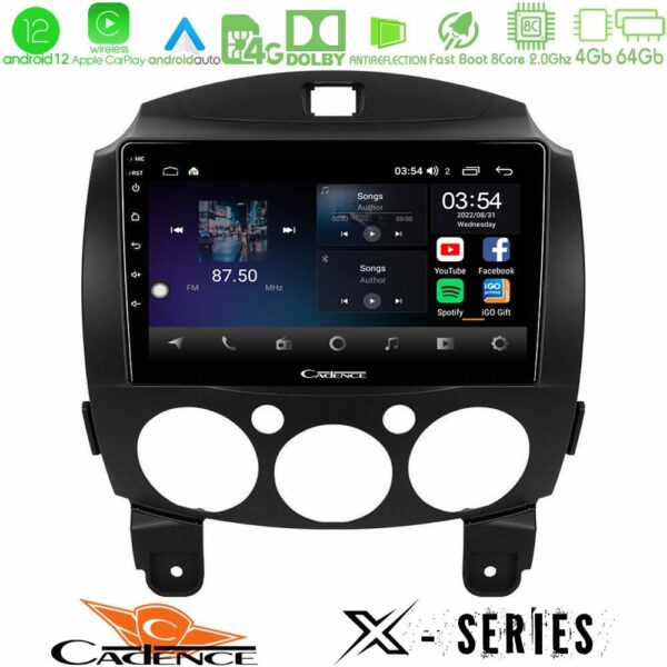 Cadence X Series Mazda 2 2008-2014 8core Android 14 4+64GB Navigation Multimedia Tablet 9"