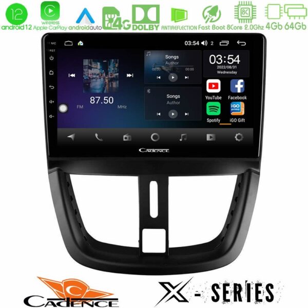 Cadence X Series Peugeot 207 8core Android 14 4+64GB Navigation Multimedia Tablet 9"