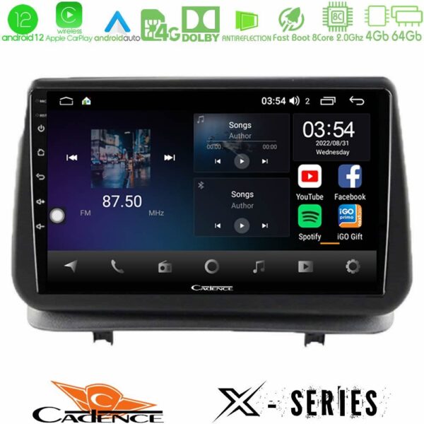 Cadence X Series Renault Clio 2005-2012 8core Android 14 4+64GB Navigation Multimedia Tablet 9"