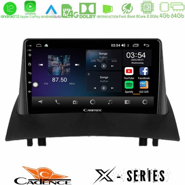 Cadence X Series Renault Megane 2 2002-2008 8Core Android 14 4+64GB Navigation Multimedia Tablet 9"