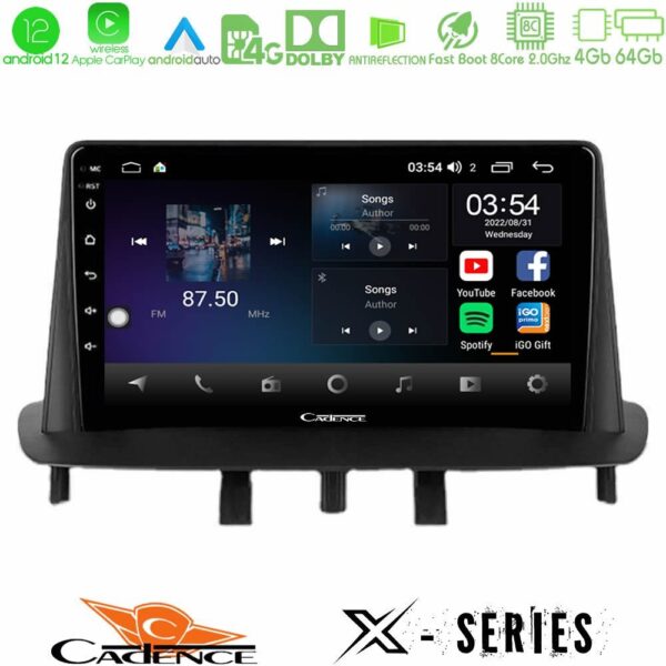 Cadence X Series Renault Megane 3 2009-2013 8Core Android 14 4+64GB Navigation Multimedia Tablet 9"