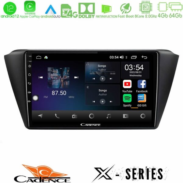 Cadence X Series Skoda Fabia 2015-2021 8core Android12 4+64GB Navigation Multimedia Tablet 9"
