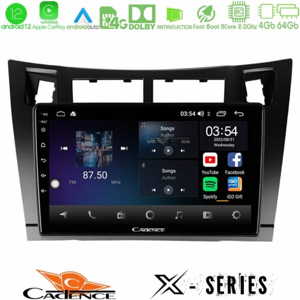 Cadence X Series Toyota Yaris 8core Android12 4+64GB Navigation Multimedia Tablet 9" (Μαύρο Χρώμα)