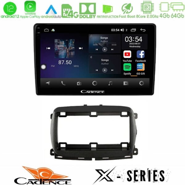 Cadence X Series Fiat 500 2016> 8core Android 14 4+64GB Navigation Multimedia Tablet 9"
