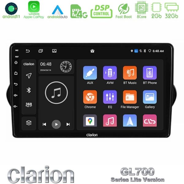 Clarion GL700 Lite Series 8Core Android11 2+32GB Fiat Tipo 2015-2022 Navigation Multimedia Tablet 9" Με Carplay & Android Auto