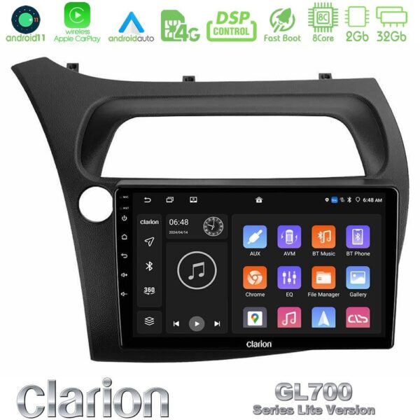 Clarion GL700 Lite Series 8Core Android11 2+32GB Honda CiviC Hatchback 2006-2011 Navigation Multimedia Tablet 9" Με Carplay & Android Auto