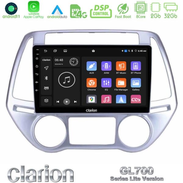 Clarion GL700 Lite Series 8Core Android11 2+32GB Hyundai i20 2012-2014 Navigation Multimedia Tablet 9" Με Carplay & Android Auto