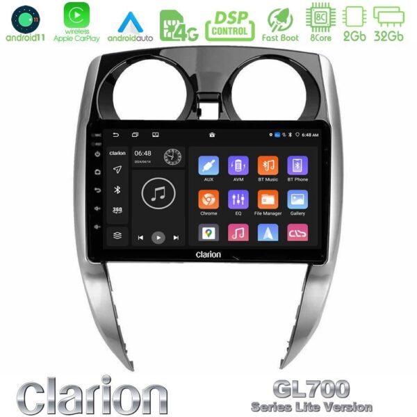 Clarion GL700 Lite Series 8Core Android11 2+32GB Nissan Note 2013-2018 Navigation Multimedia Tablet 10" Με Carplay & Android Auto