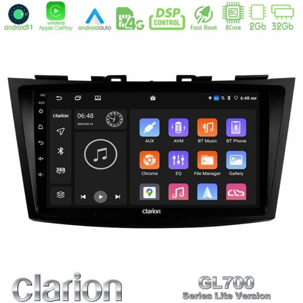 Clarion GL700 Lite Series 8Core Android11 2+32GB Suzuki Swift 2011-2016 Navigation Multimedia Tablet 9" Με Carplay & Android Auto