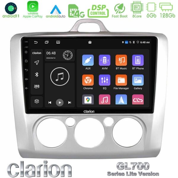 Clarion GL700 Lite Series 8Core Android11 6+128GB Ford Focus Manual AC Navigation Multimedia Tablet 9" Με Carplay & Android Auto