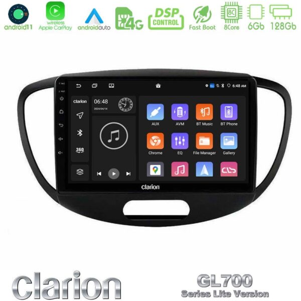 Clarion GL700 Lite Series 8Core Android11 6+128GB Hyundai i10 2008-2014 Navigation Multimedia Tablet 9" Με Carplay & Android Auto