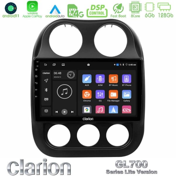 Clarion GL700 Lite Series 8Core Android11 6+128GB Jeep Compass 2012-2016 Navigation Multimedia Tablet 10" Με Carplay & Android Auto