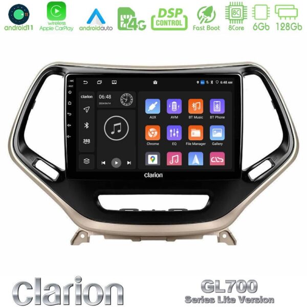 Clarion GL700 Lite Series 8Core Android11 6+128GB Jeep Cherokee 2014-2019 Navigation Multimedia Tablet 9" Με Carplay & Android Auto